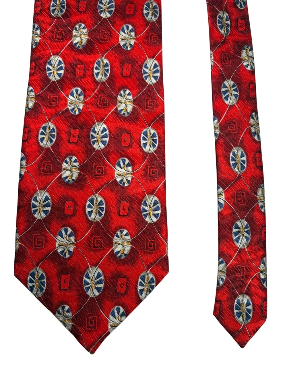 Jos. A. Bank 100% Silk Red Blue Medallion Men's Designer Tie